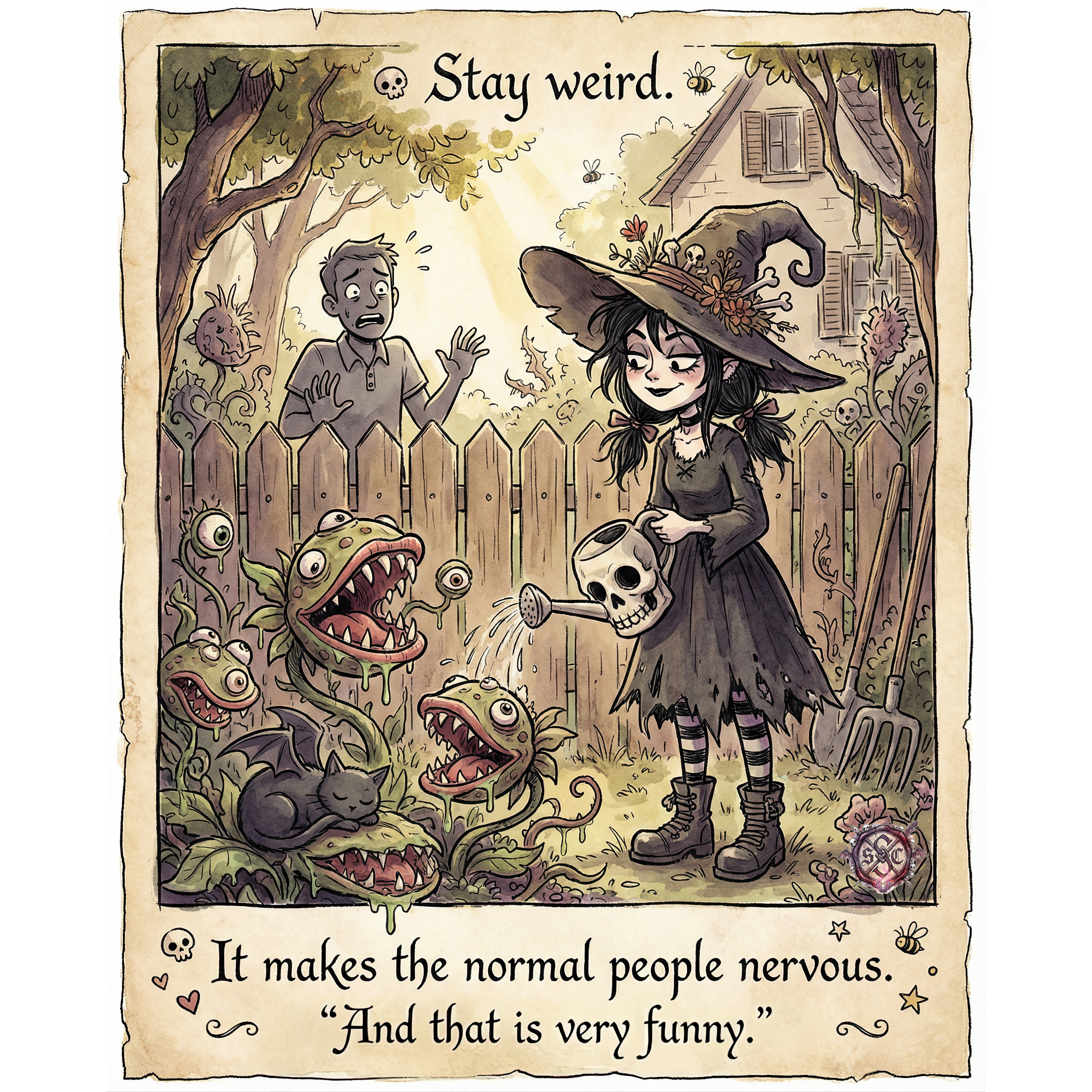 "Stay Weird" Mug -  Whimsical Witchy Garden Mug with Carnivorous Plants & Dark Humor