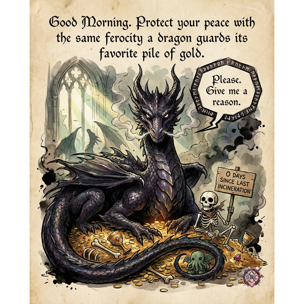 "Protect Your Peace" Mug - Funny Dragon Coffee Cup for Goth Aesthetic & Dark Humor Lovers