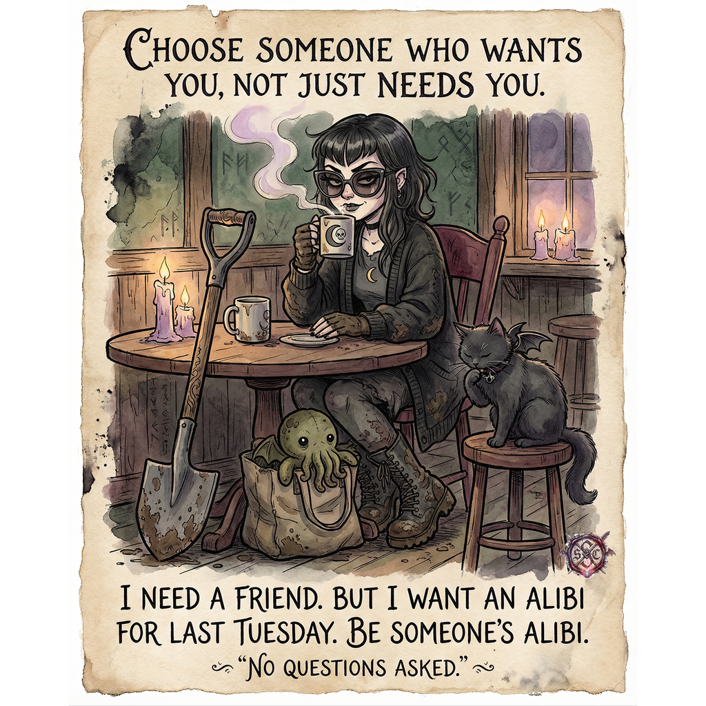 "Be Someone's Alibi" Mug - Dark Humor Witchy Best Friend Gift