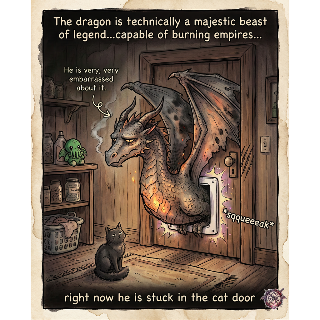 "Majestically Stuck" Mug - Funny Fantasy Art Cup for Witches & Cat Lovers