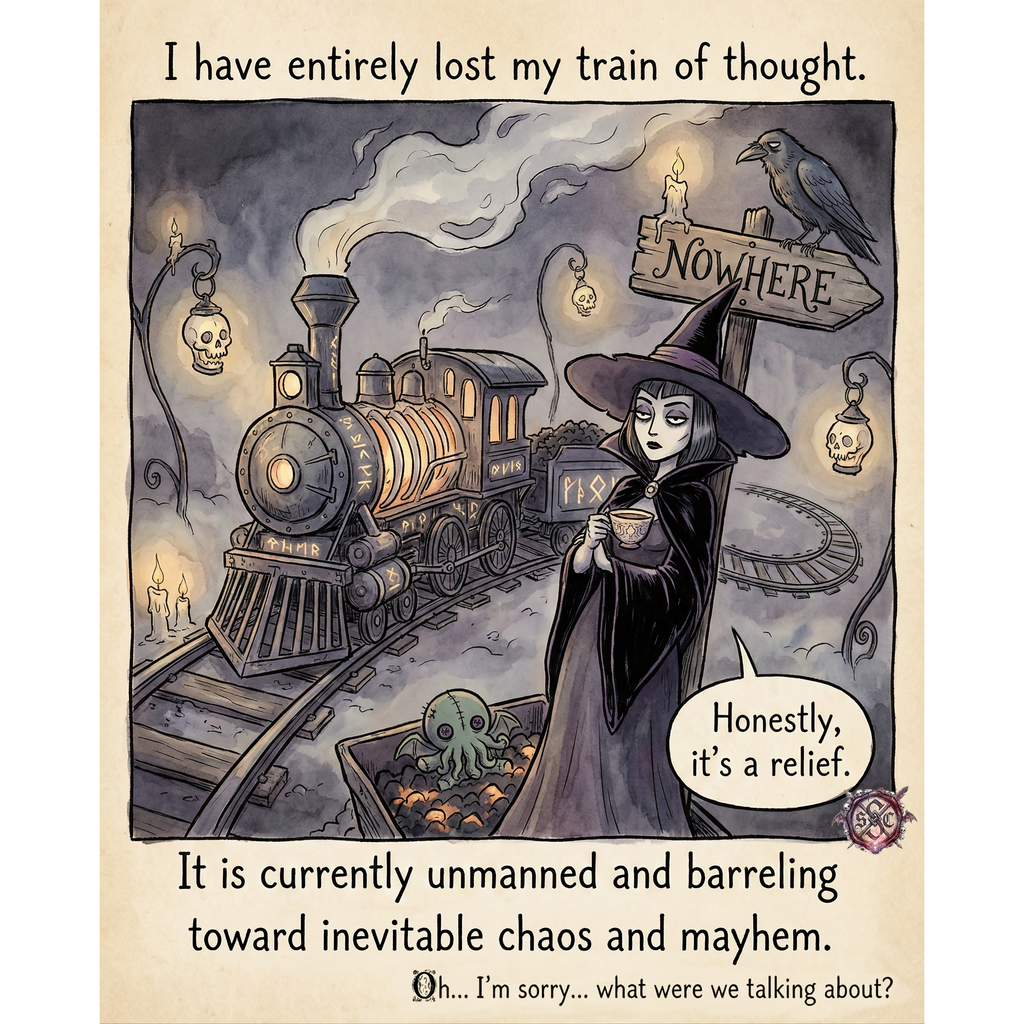"Lost Train of Thought" Funny Witchy Mug - Ceramic Coffee Cup for Chaos & ADHD Vibes