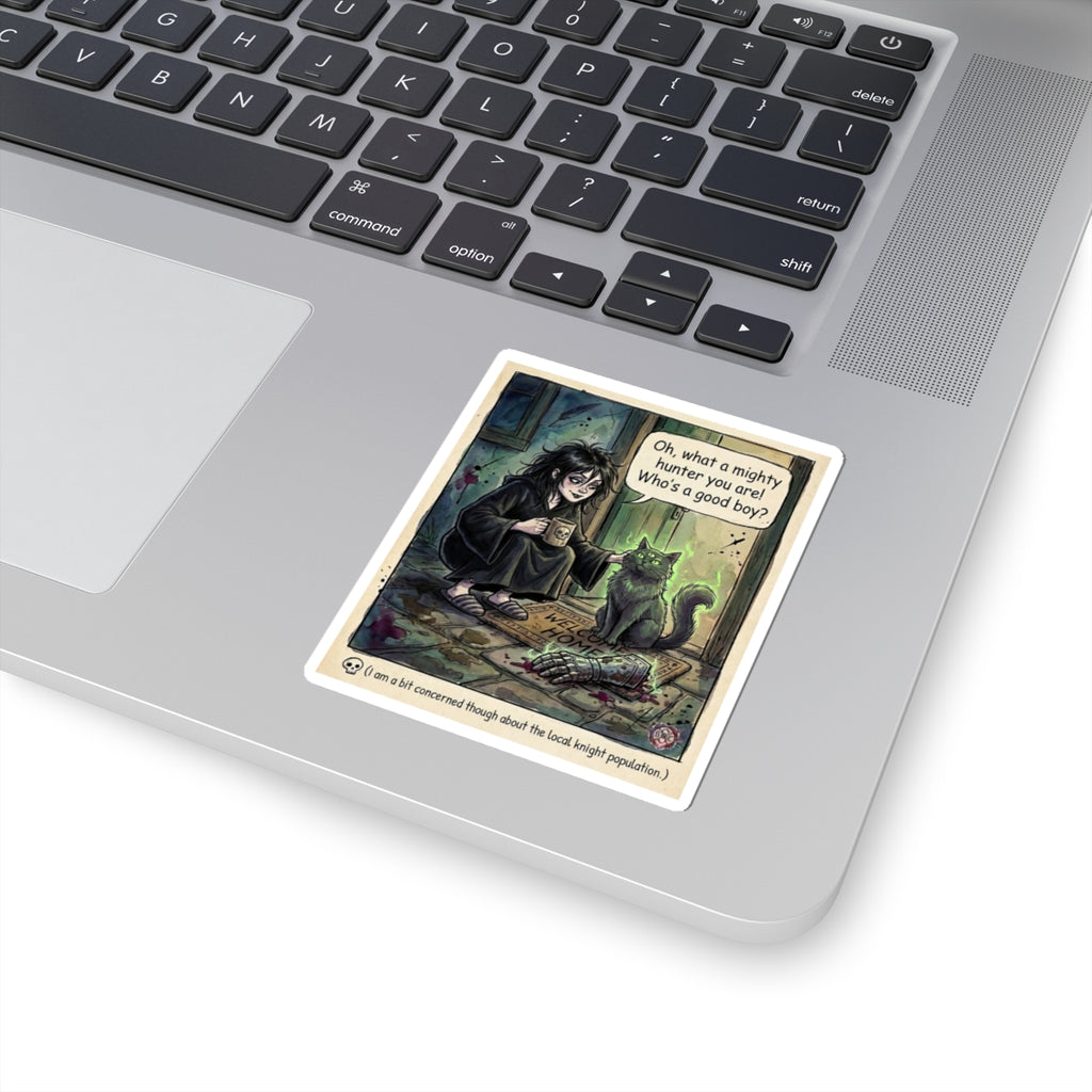 "Mighty Hunter" Funny Cat Sticker - Dark Humor Vinyl Decal & Pet Gift