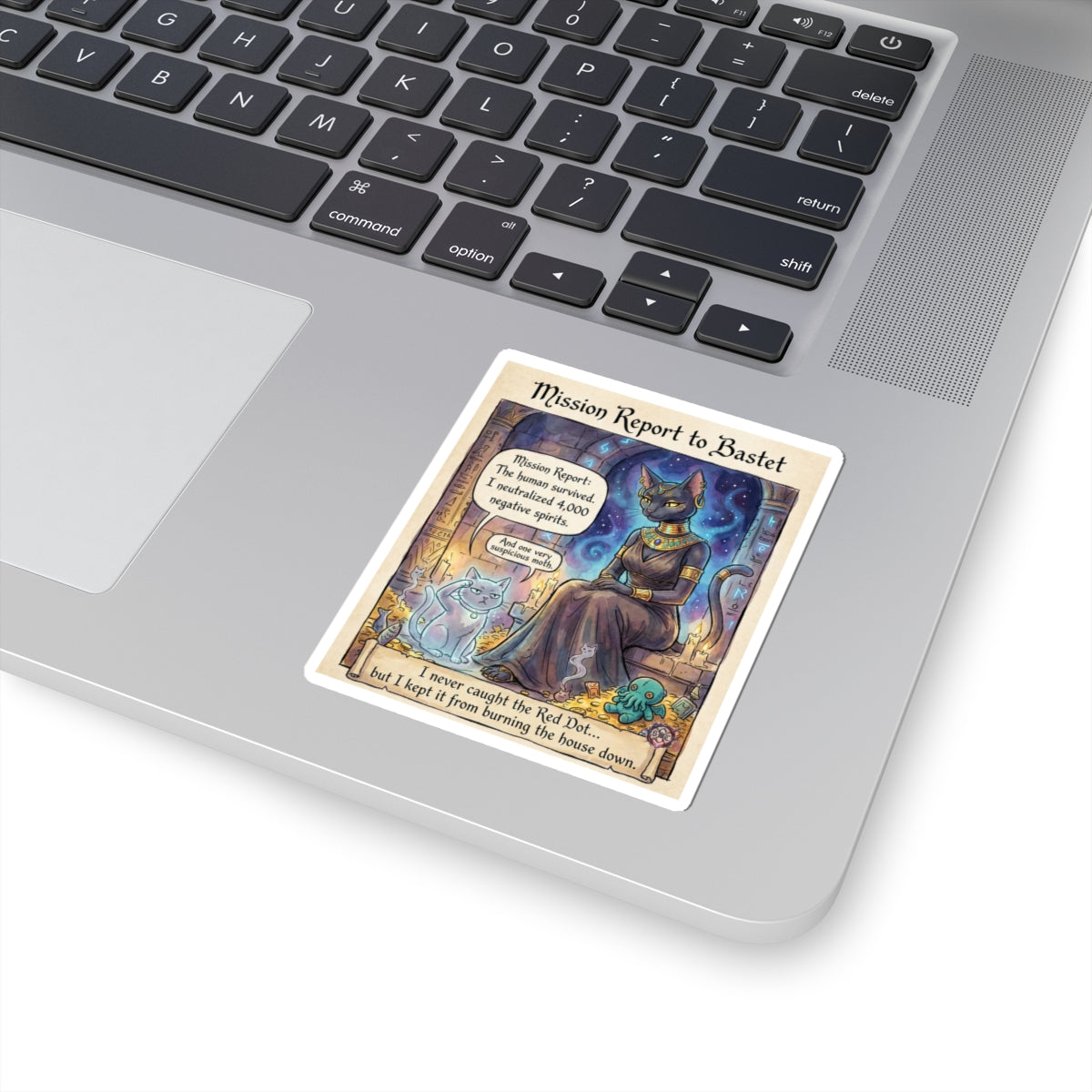 "Report to Bastet" Funny Cat Sticker - Pagan Humor Vinyl Decal & Witchy Gift