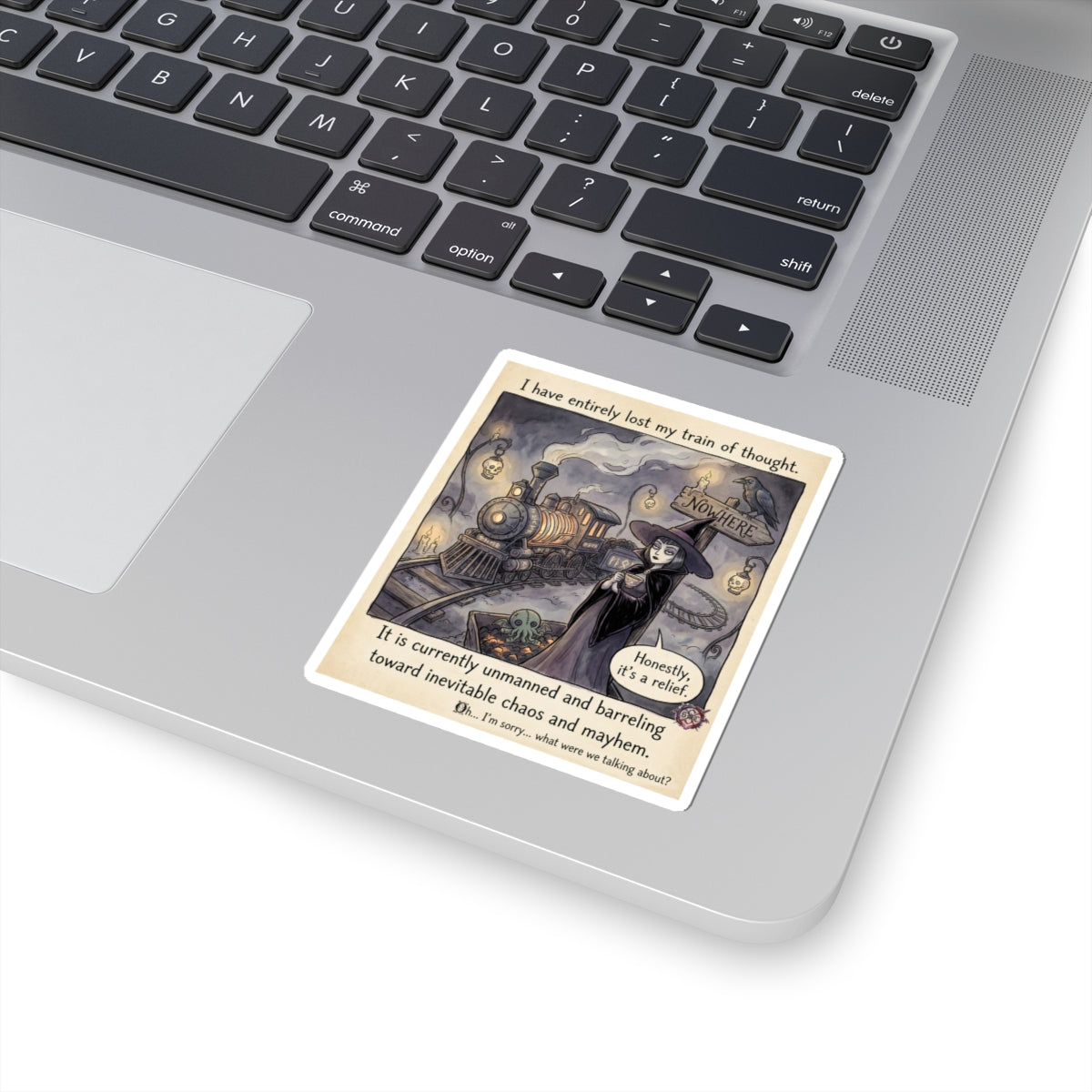 "Lost Train of Thought" Funny Witch Sticker - ADHD Humor Vinyl Decal & Mental Health Gift