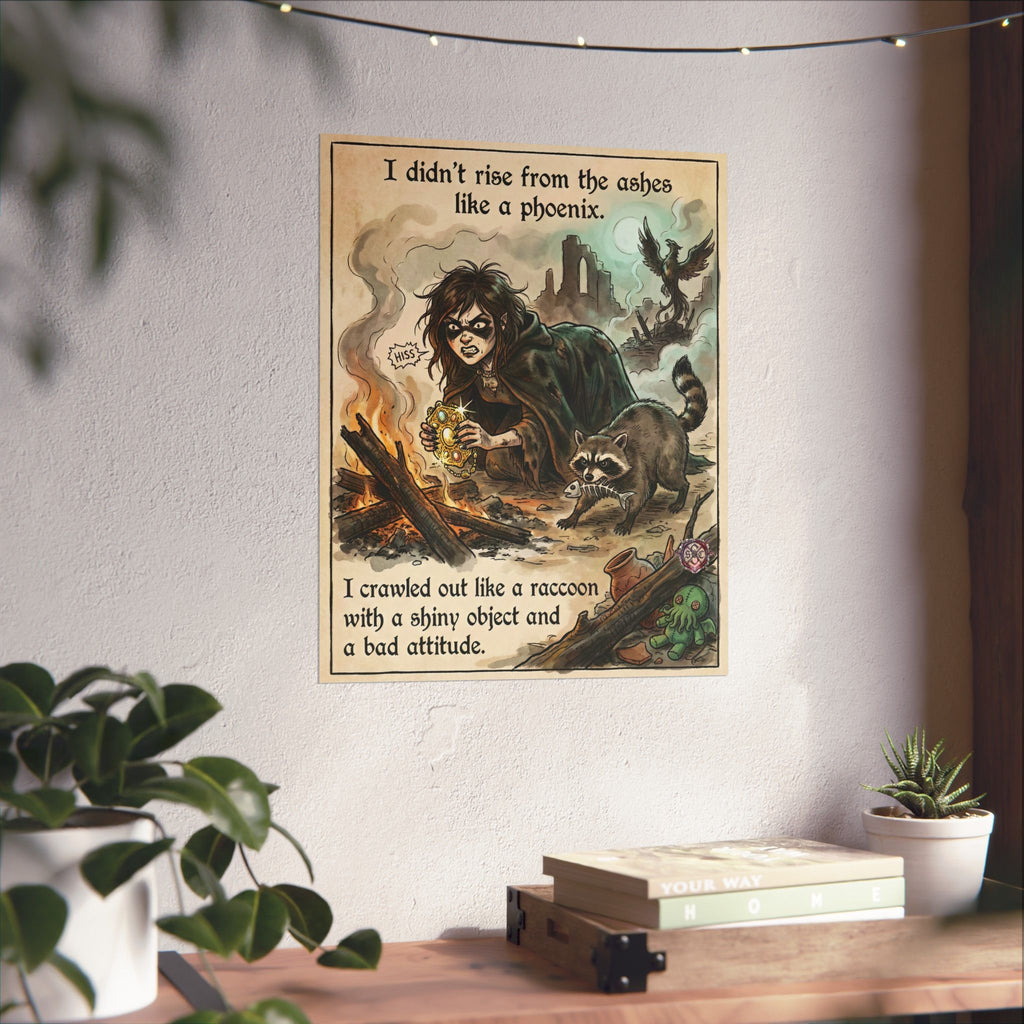 "Feral Survivor" Funny Witch Matte Poster - Trash Panda Energy & Goth Wall Art