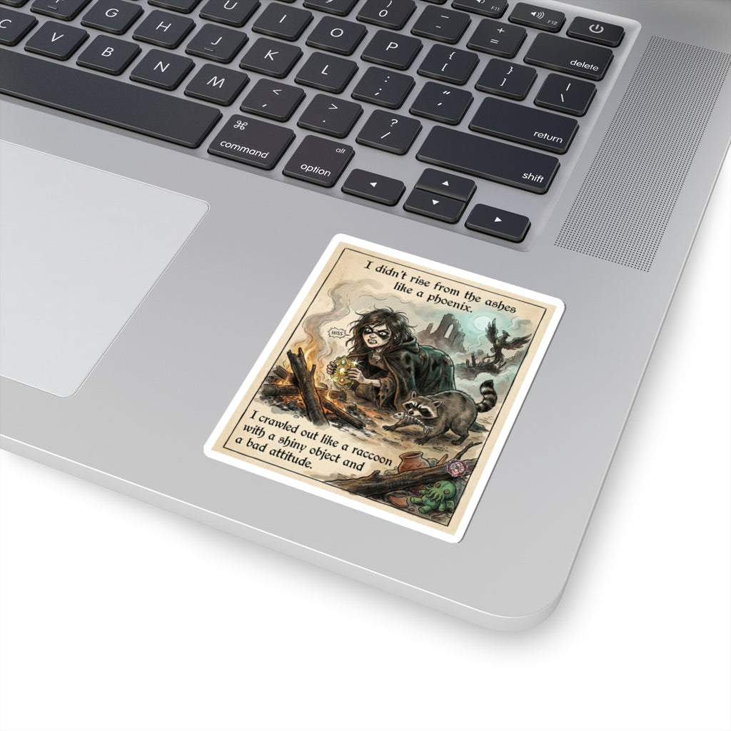 "Feral Survivor" Funny Mental Health Sticker - Raccoon Energy Vinyl Decal & Resilience Gift