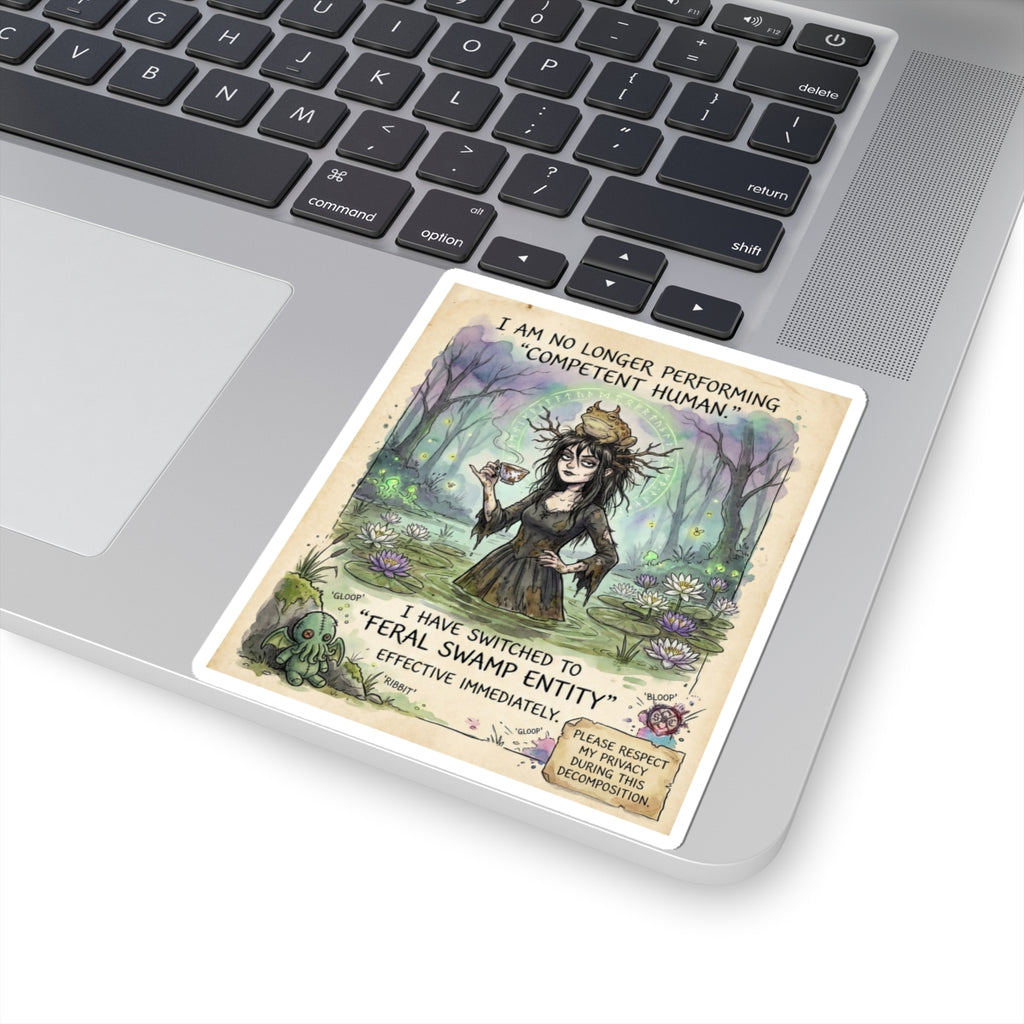 "Feral Swamp Entity" Funny Witch Sticker - Burnout Vinyl Decal & Introvert Gift