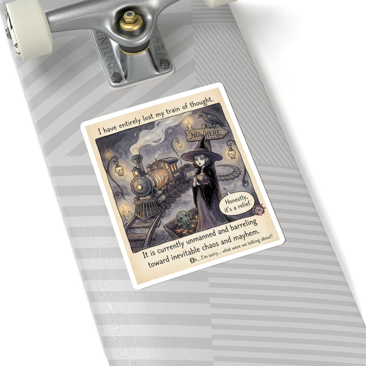 "Lost Train of Thought" Funny Witch Sticker - ADHD Humor Vinyl Decal & Mental Health Gift