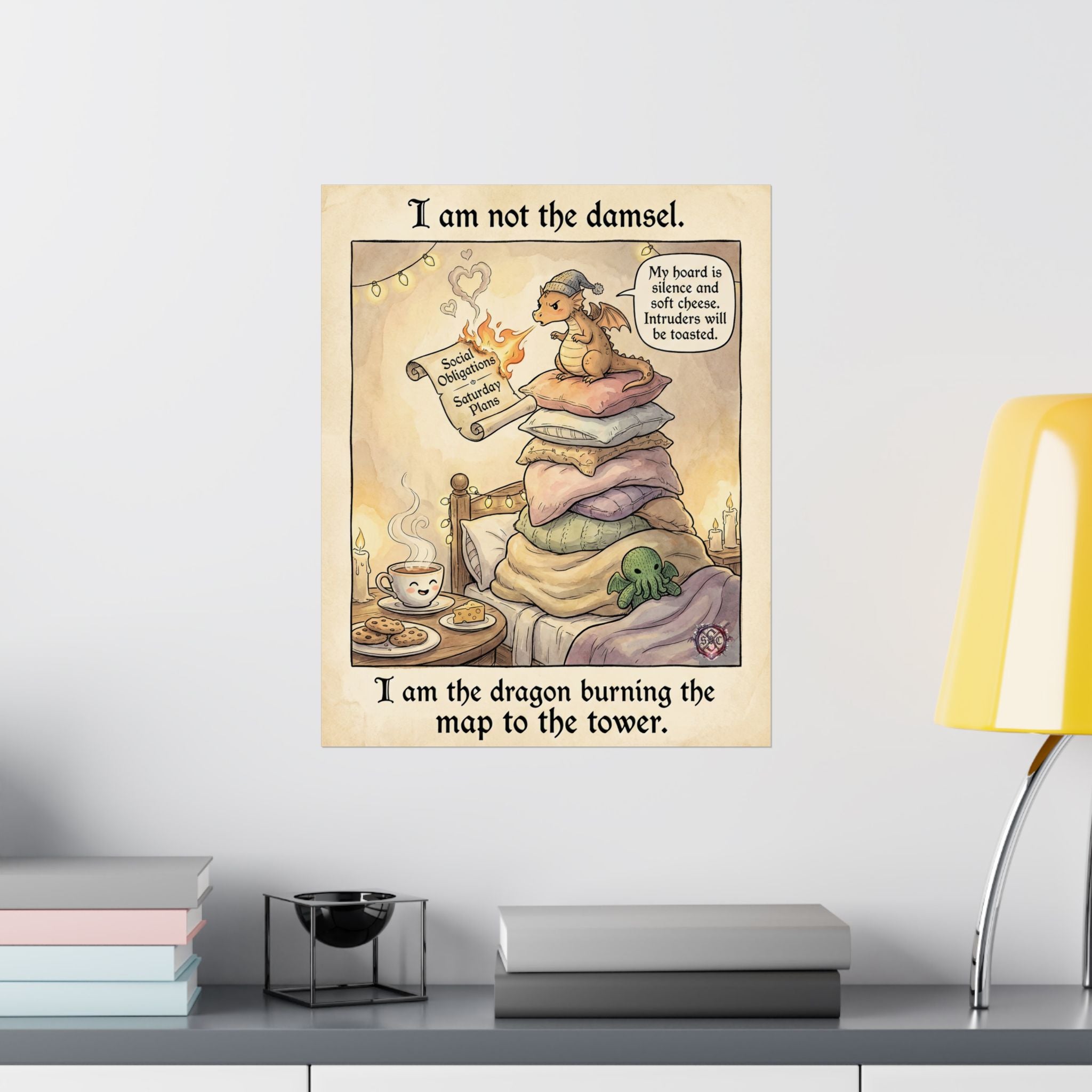 "Not the Damsel" Funny Introvert Matte Poster - Cozy Dragon Art & Goth Decor