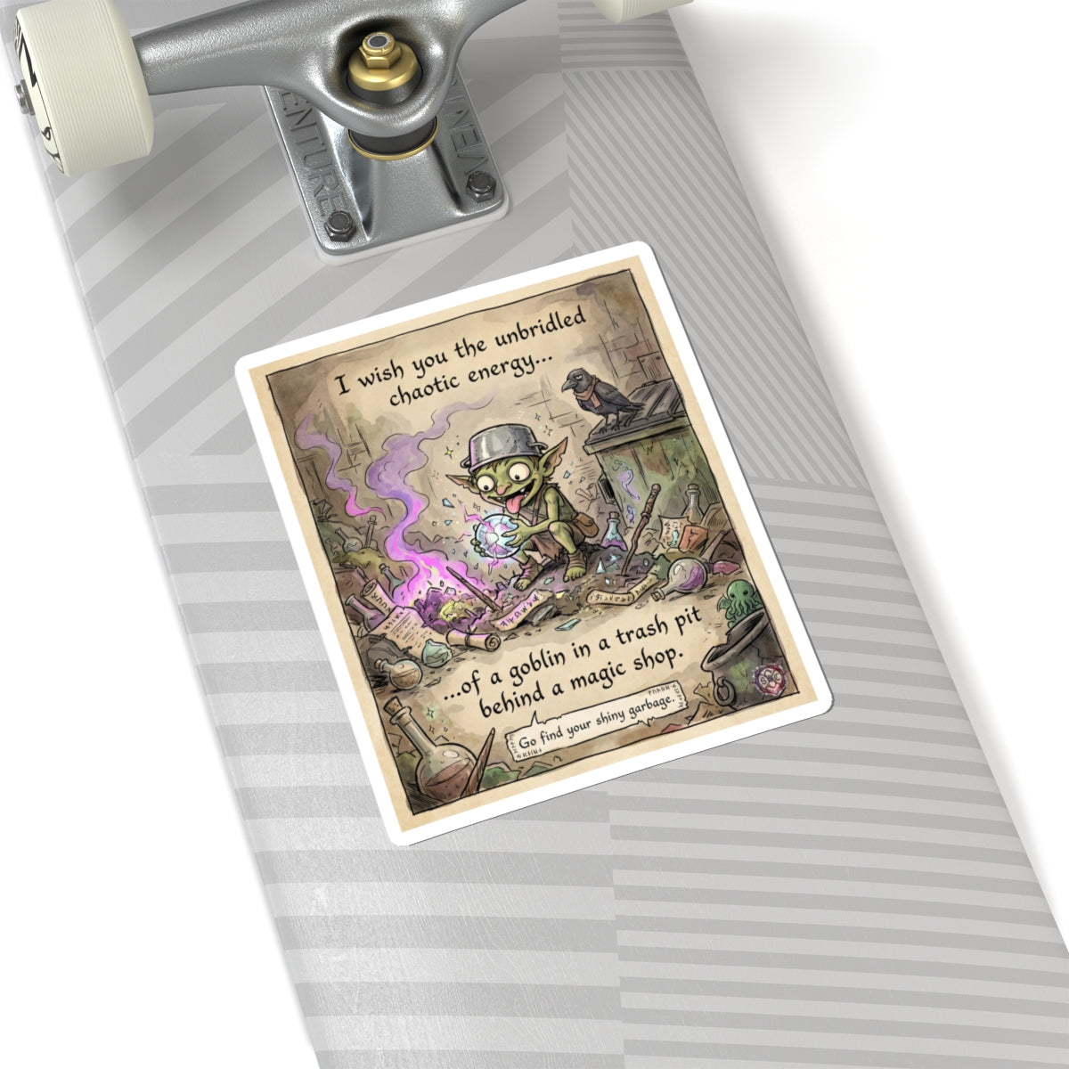 "Trash Goblin" Funny Fantasy Sticker - Chaotic Energy Vinyl Decal & Dice Goblin Gift