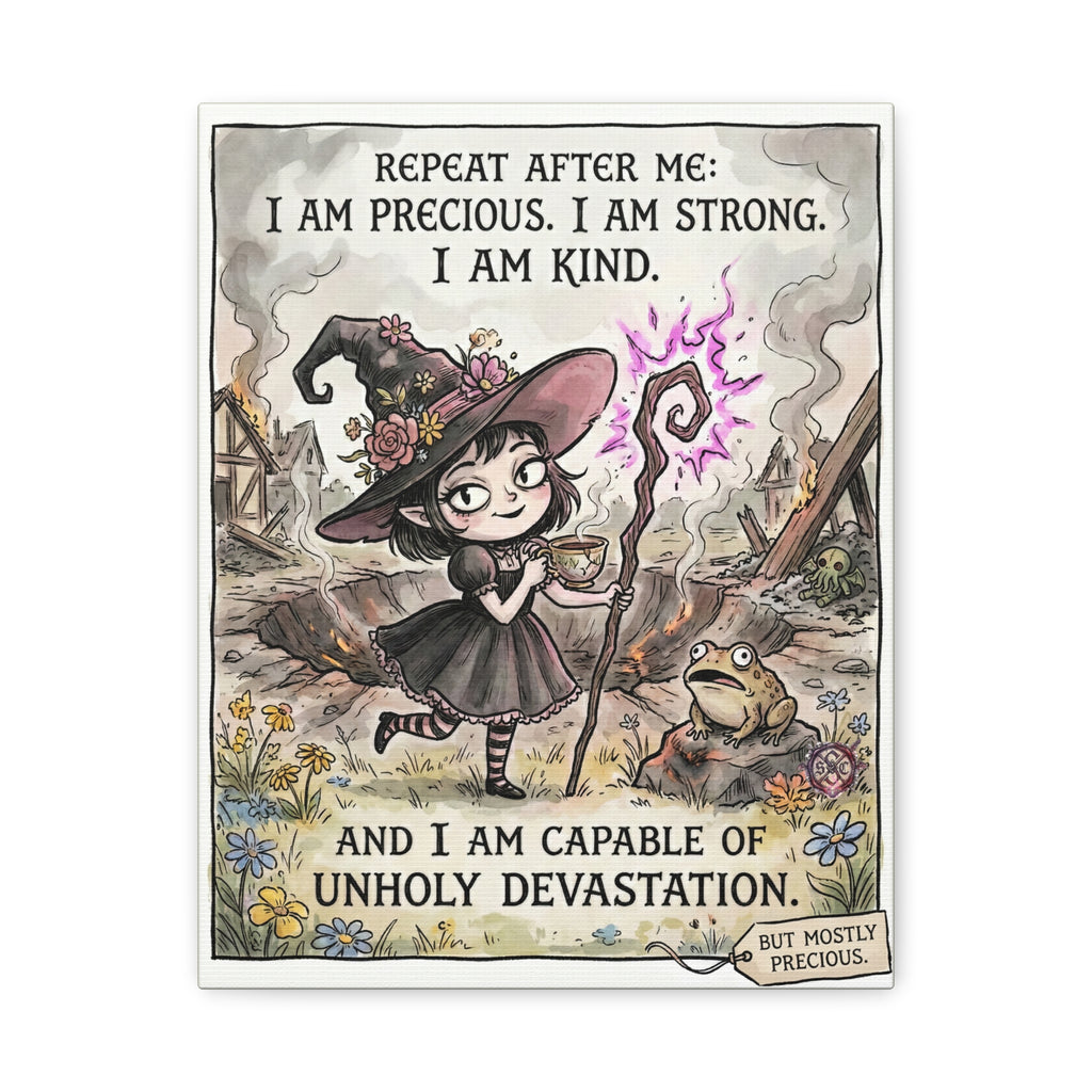 "I Am Precious" Funny Witch Canvas Print - Empowerment Wall Art & Goth Home Decor