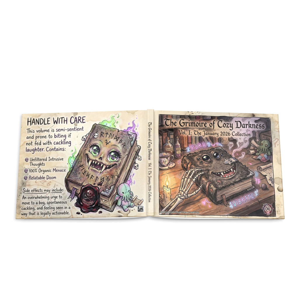 "Grimoire of Cozy Darkness - Vol. 1: The January 2026 Collection" - Hardcover Art Book Featuring 141 Dark Whimsical Witchy Goth Memes