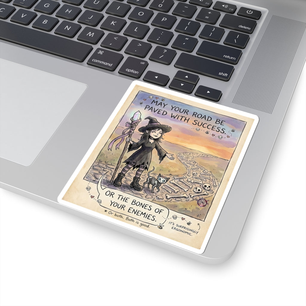 "Road Paved With Bones" Funny Witch Sticker - Motivational Dark Humor Decal