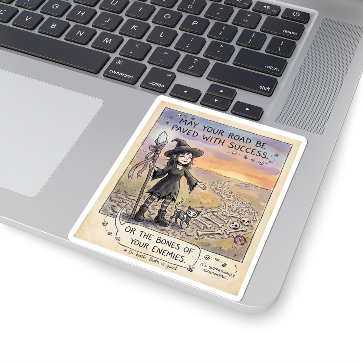 "Road Paved With Bones" Funny Witch Sticker - Motivational Dark Humor Decal