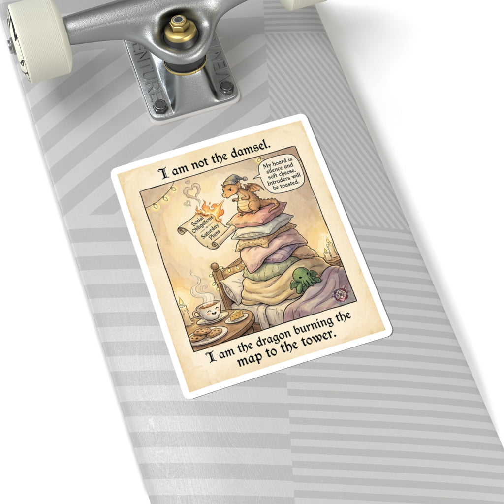 "Not The Damsel" Funny Dragon Sticker - Introvert Vinyl Decal & Fantasy Art