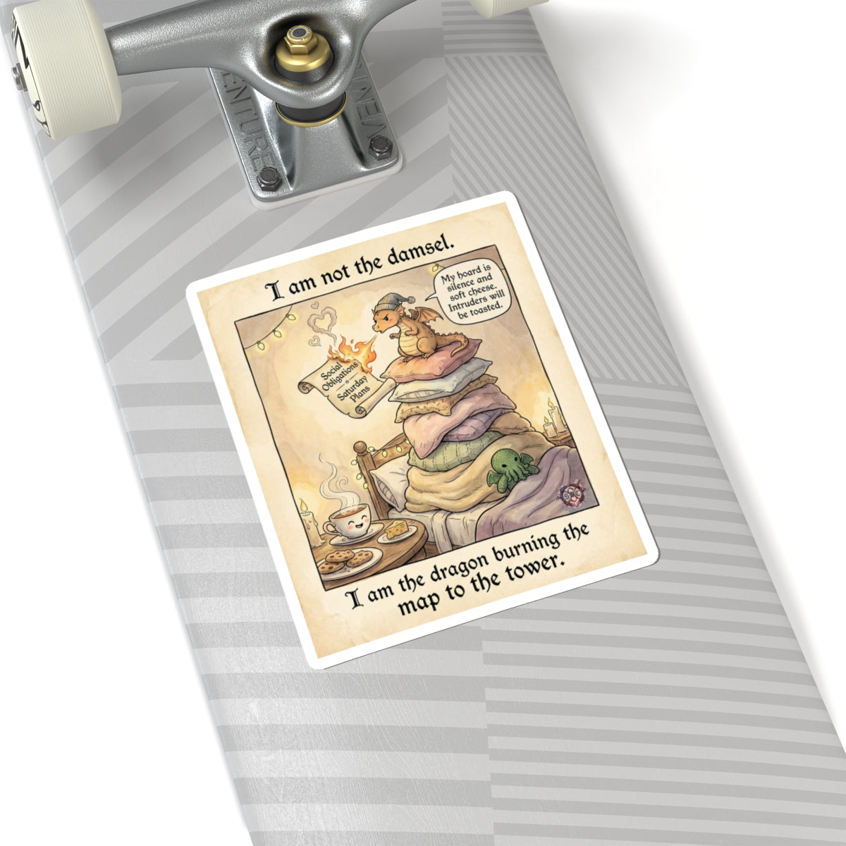 "Not The Damsel" Funny Dragon Sticker - Introvert Vinyl Decal & Fantasy Art