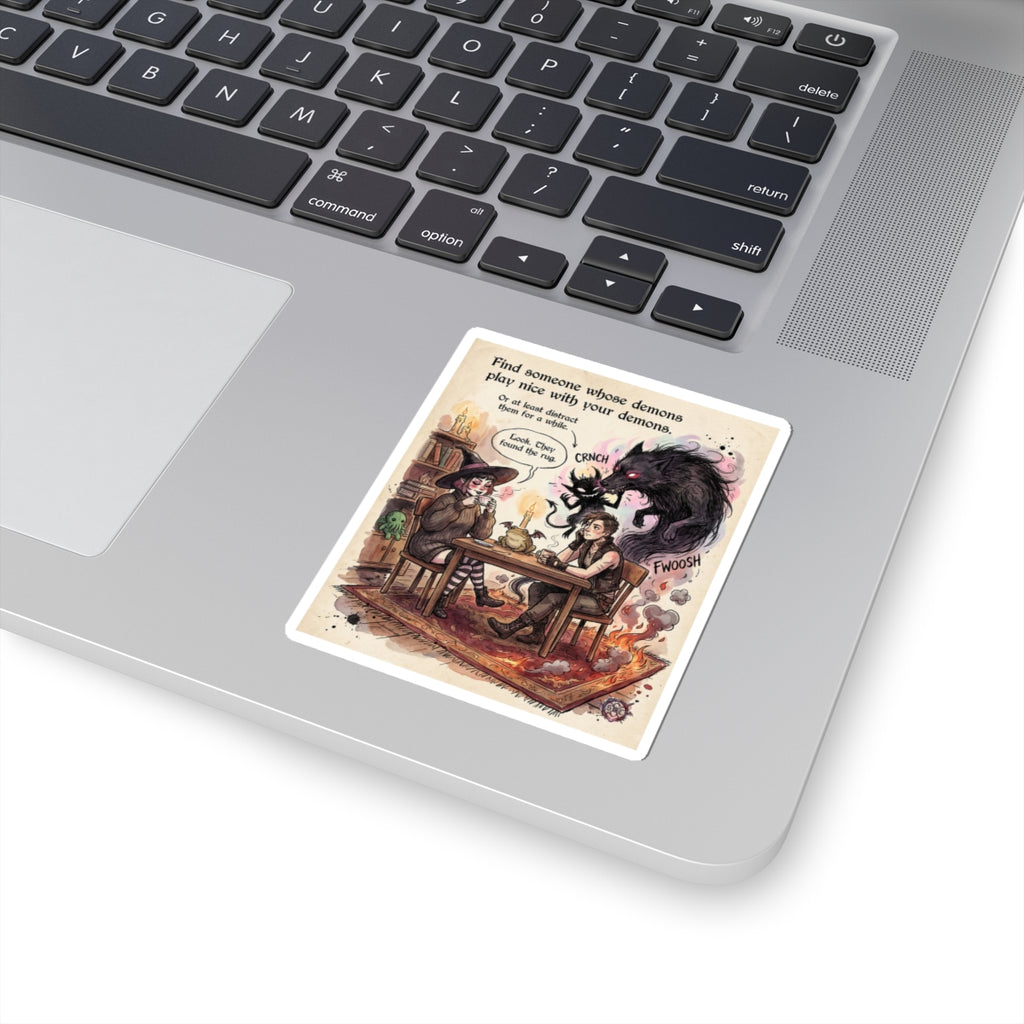 "Demons Play Nice" Funny Relationship Sticker - Gothic Love Vinyl Decal & Valentine's Gift