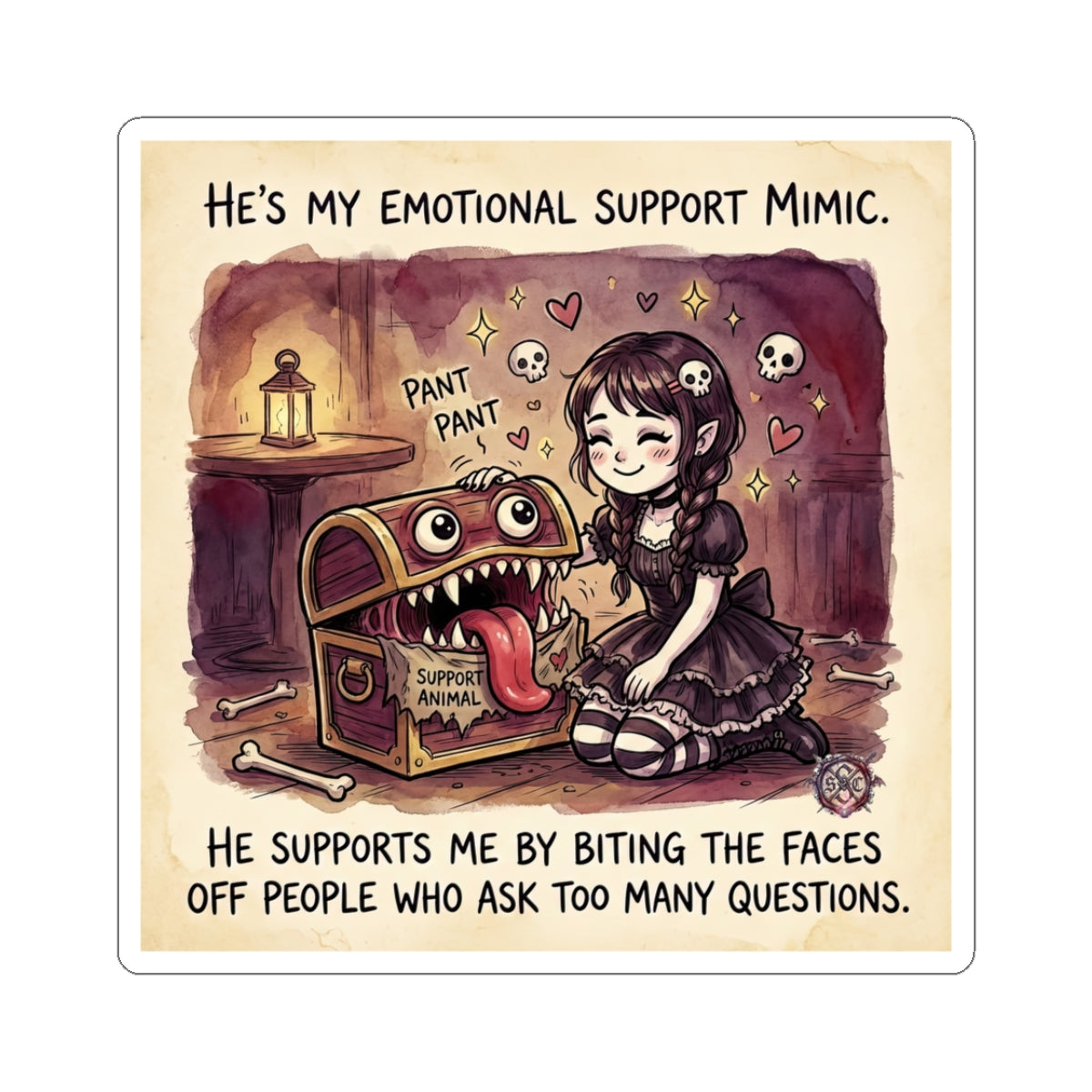 "Emotional Support Mimic" Funny Sticker - RPG Humor Vinyl Decal & Introvert Gift