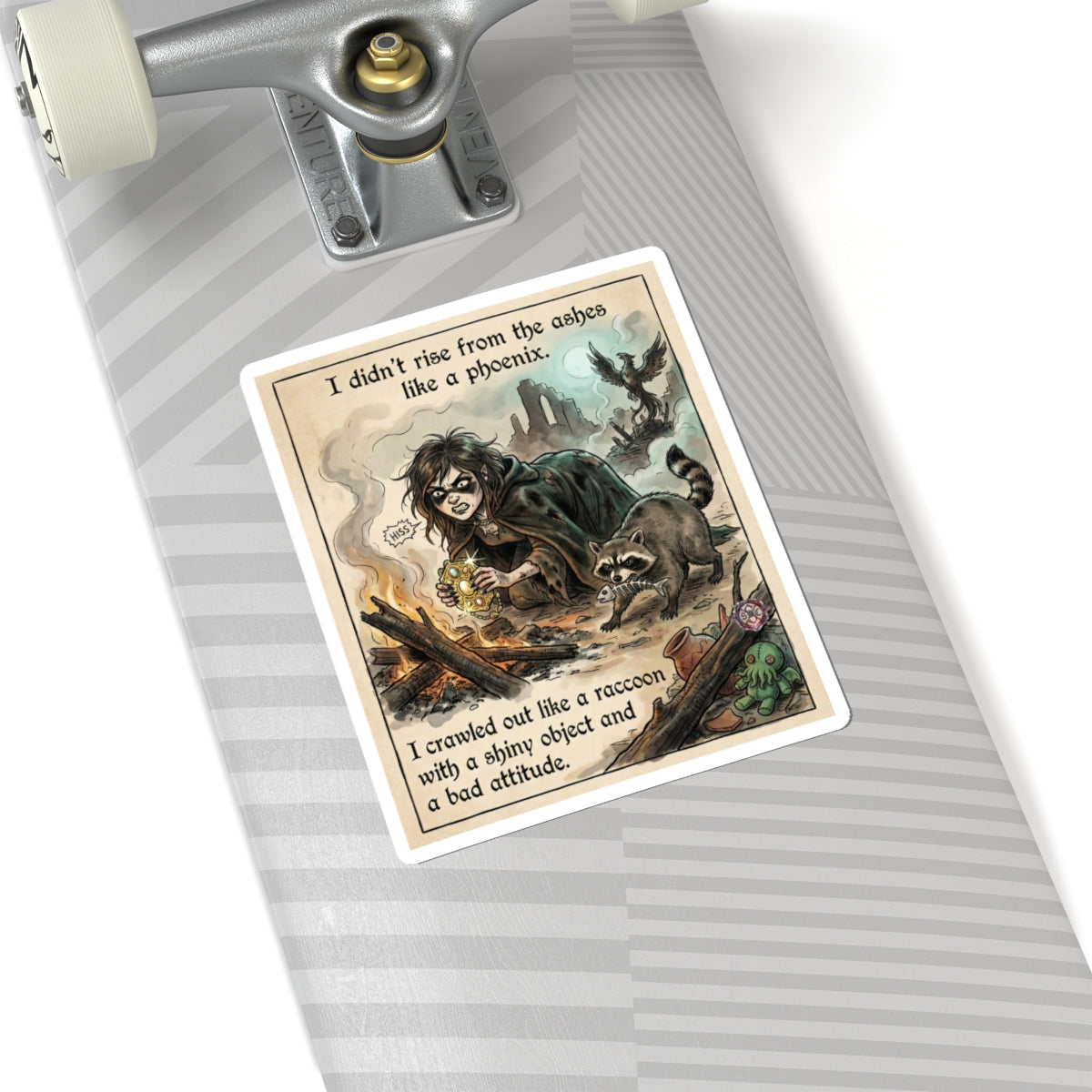 "Feral Survivor" Funny Mental Health Sticker - Raccoon Energy Vinyl Decal & Resilience Gift