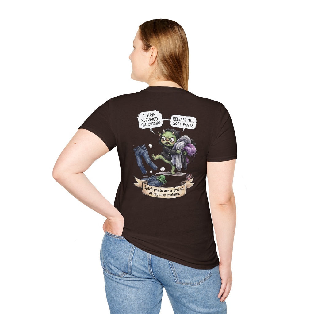 "Soft Pants" Funny Whimsical Graphic Tee - Comfort-First Cotton T-Shirt & High-Quality Back Print