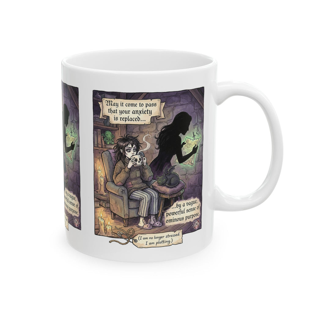 "Ominous Purpose" Mug - Ceramic Coffee Cup for Goth Aesthetic & Plotting