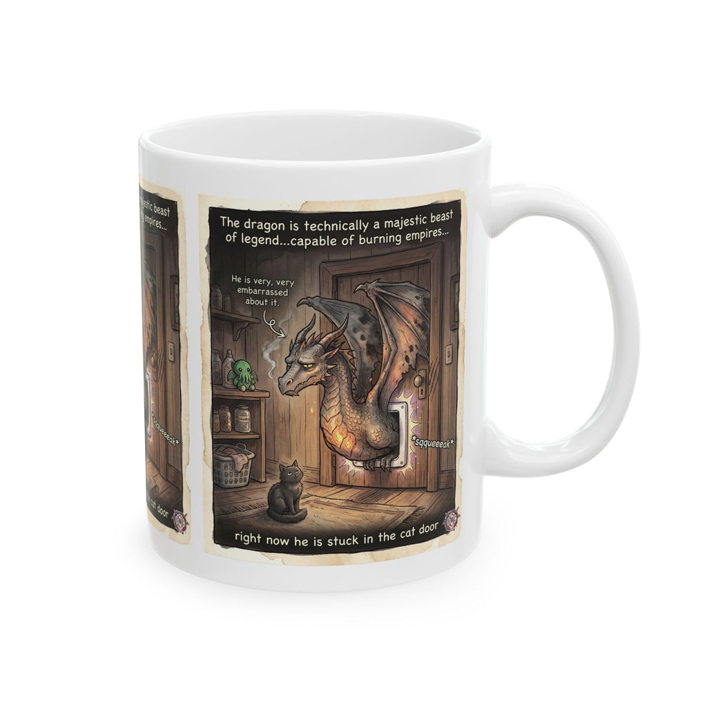 "Majestically Stuck" Mug - Funny Fantasy Art Cup for Witches & Cat Lovers