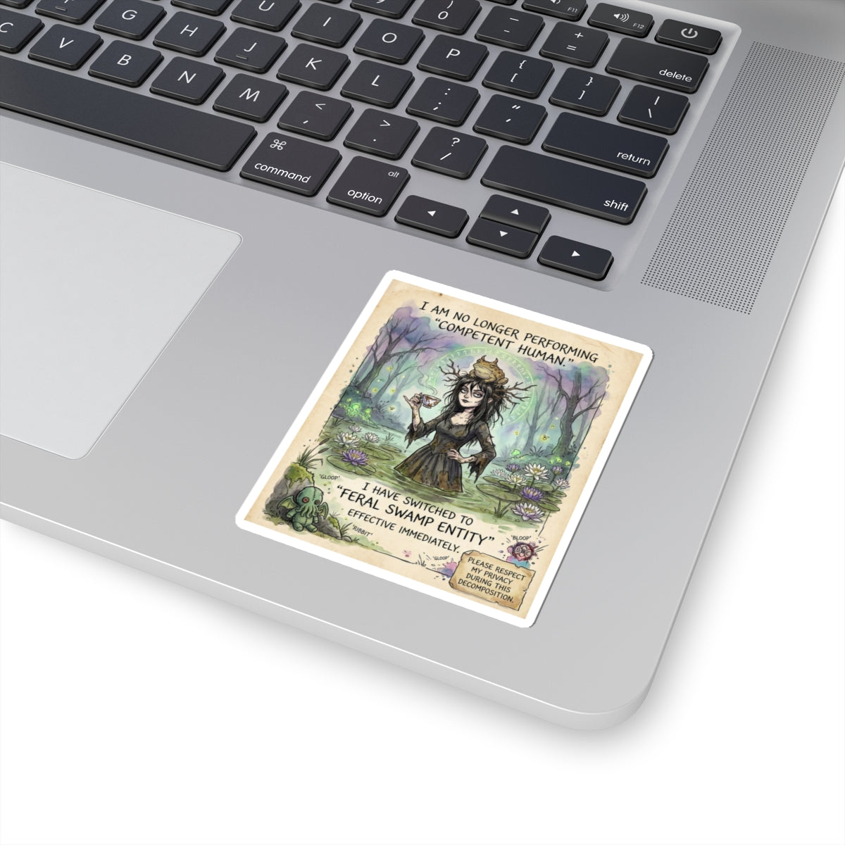 "Feral Swamp Entity" Funny Witch Sticker - Burnout Vinyl Decal & Introvert Gift