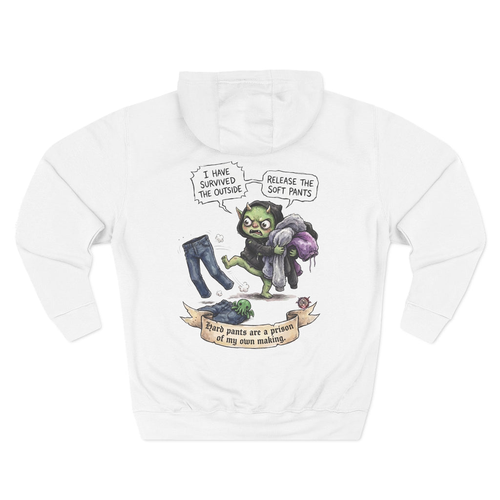 "Soft Pants" Comfortable Fleece Hoodie - Whimsical Goblin Graphic Print & Ultra-Soft Kangaroo Pocket