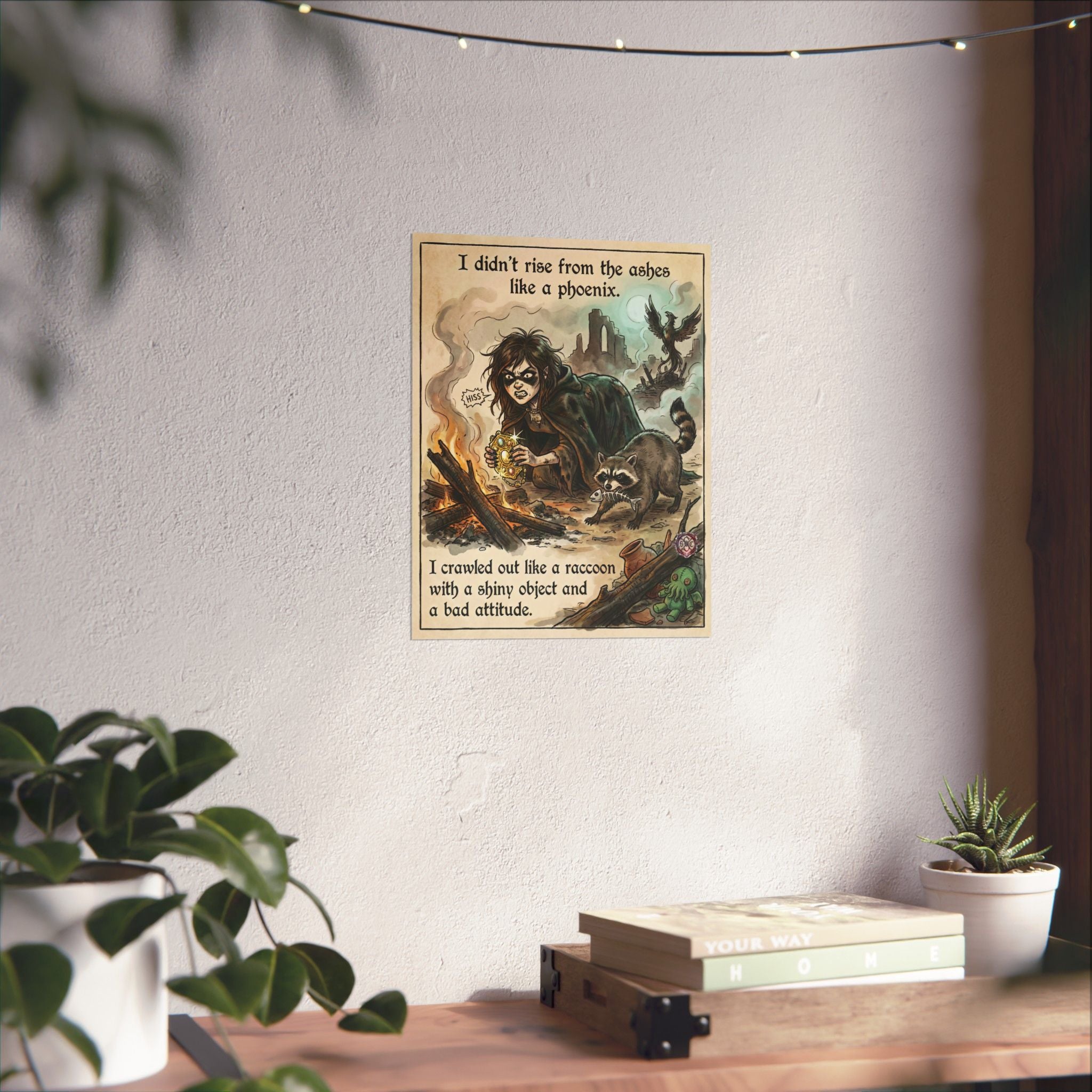 "Feral Survivor" Funny Witch Matte Poster - Trash Panda Energy & Goth Wall Art