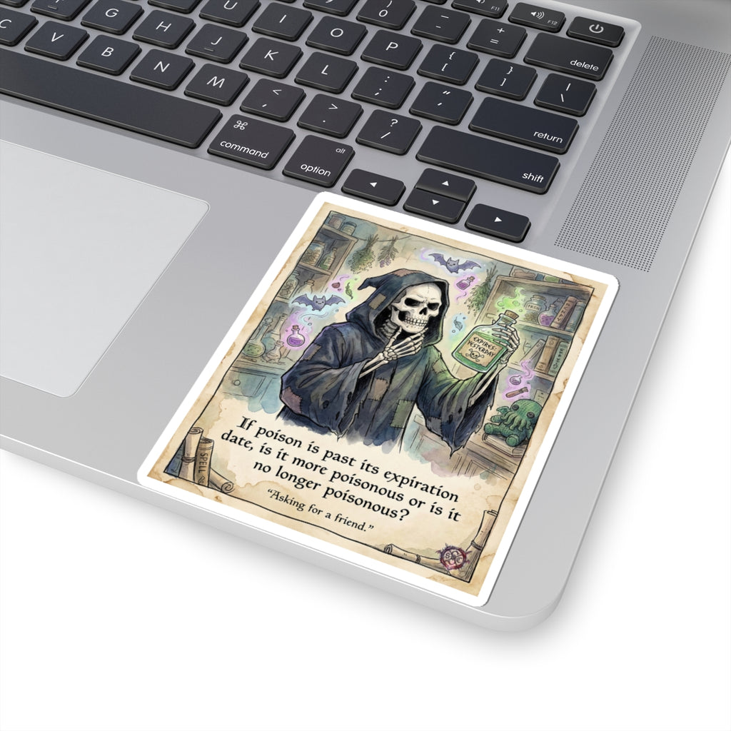 "Expired Poison" Funny Goth Sticker - Philosophy Vinyl Decal & Dark Humor Gift