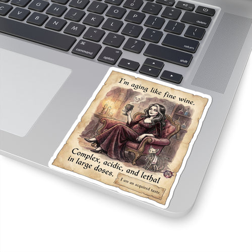 "Aging Like Fine Wine" Funny Gothic Sticker - Dark Humor Vinyl Decal & Witchy Gift