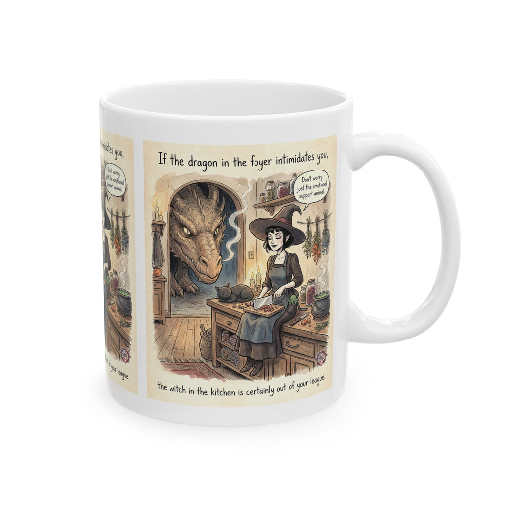 "Witch In The Kitchen" Ceramic Mug - Funny Fantasy Art & Emotional Support Dragon Gift