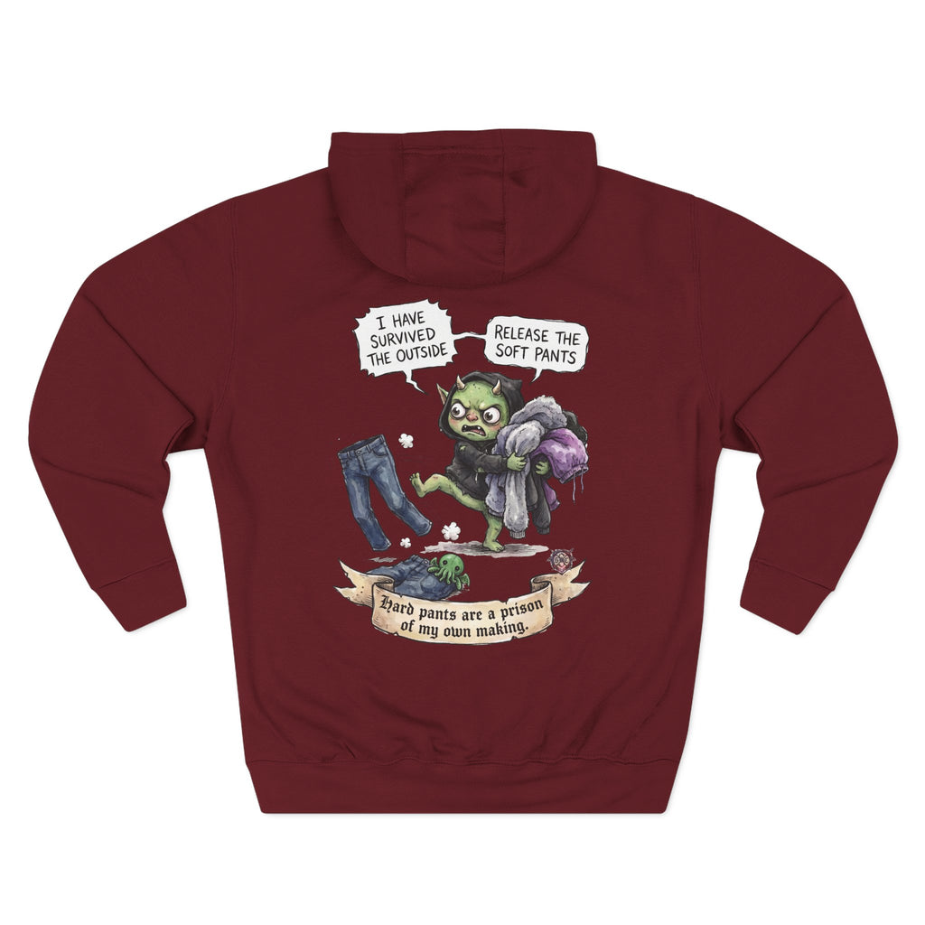 "Soft Pants" Comfortable Fleece Hoodie - Whimsical Goblin Graphic Print & Ultra-Soft Kangaroo Pocket