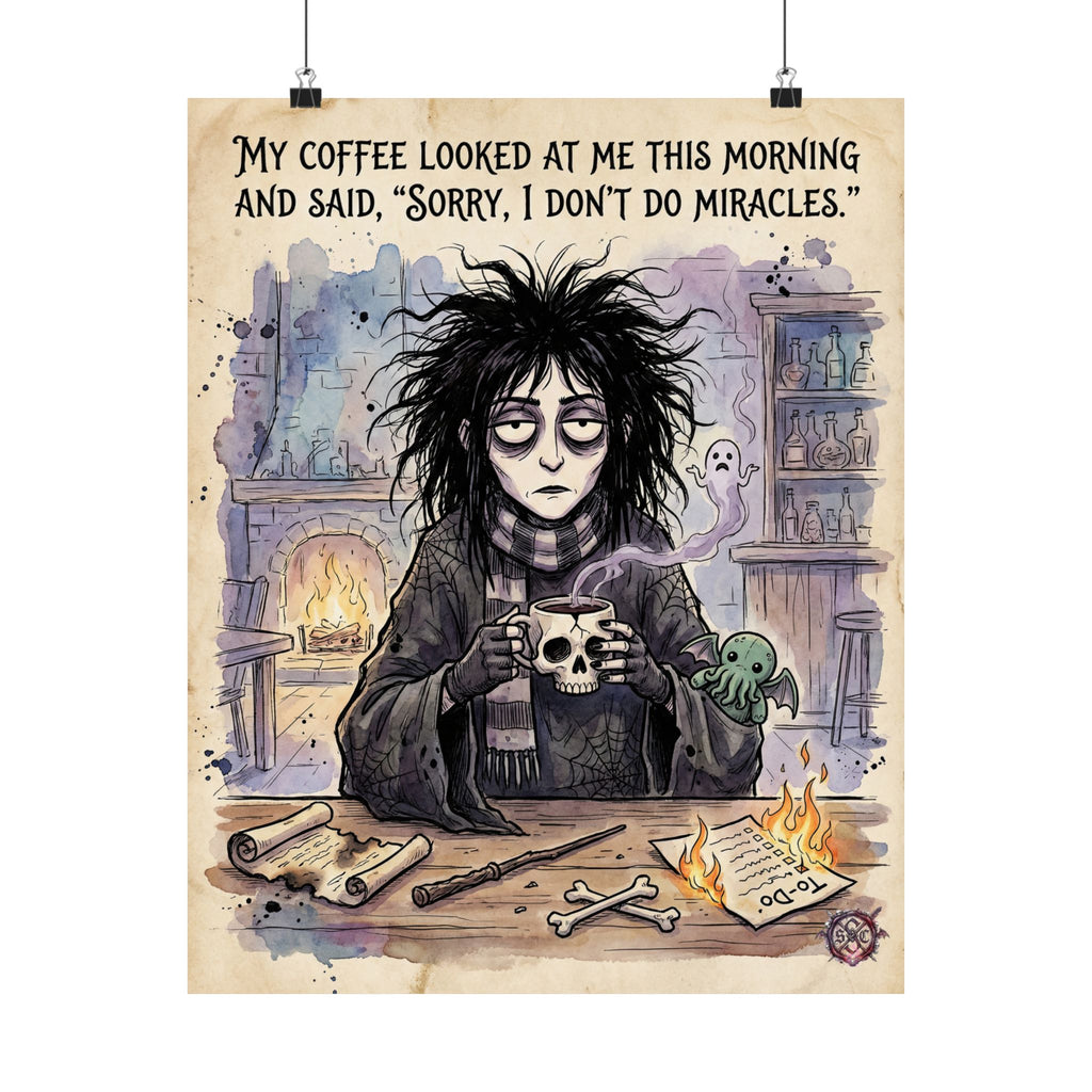 "Sorry I Don't Do Miracles" Witchy Matte Paper Poster for Dark Humor Home Decor