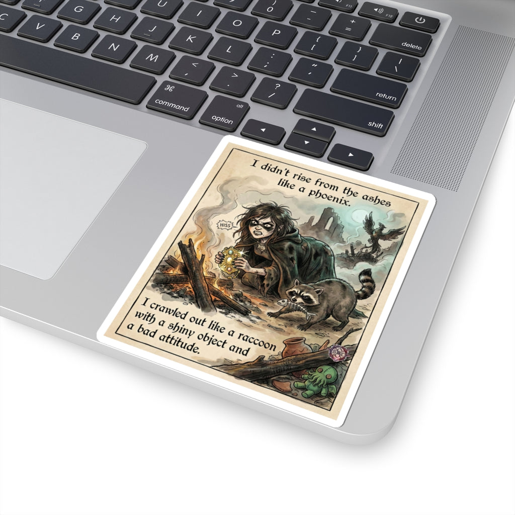 "Feral Survivor" Funny Mental Health Sticker - Raccoon Energy Vinyl Decal & Resilience Gift