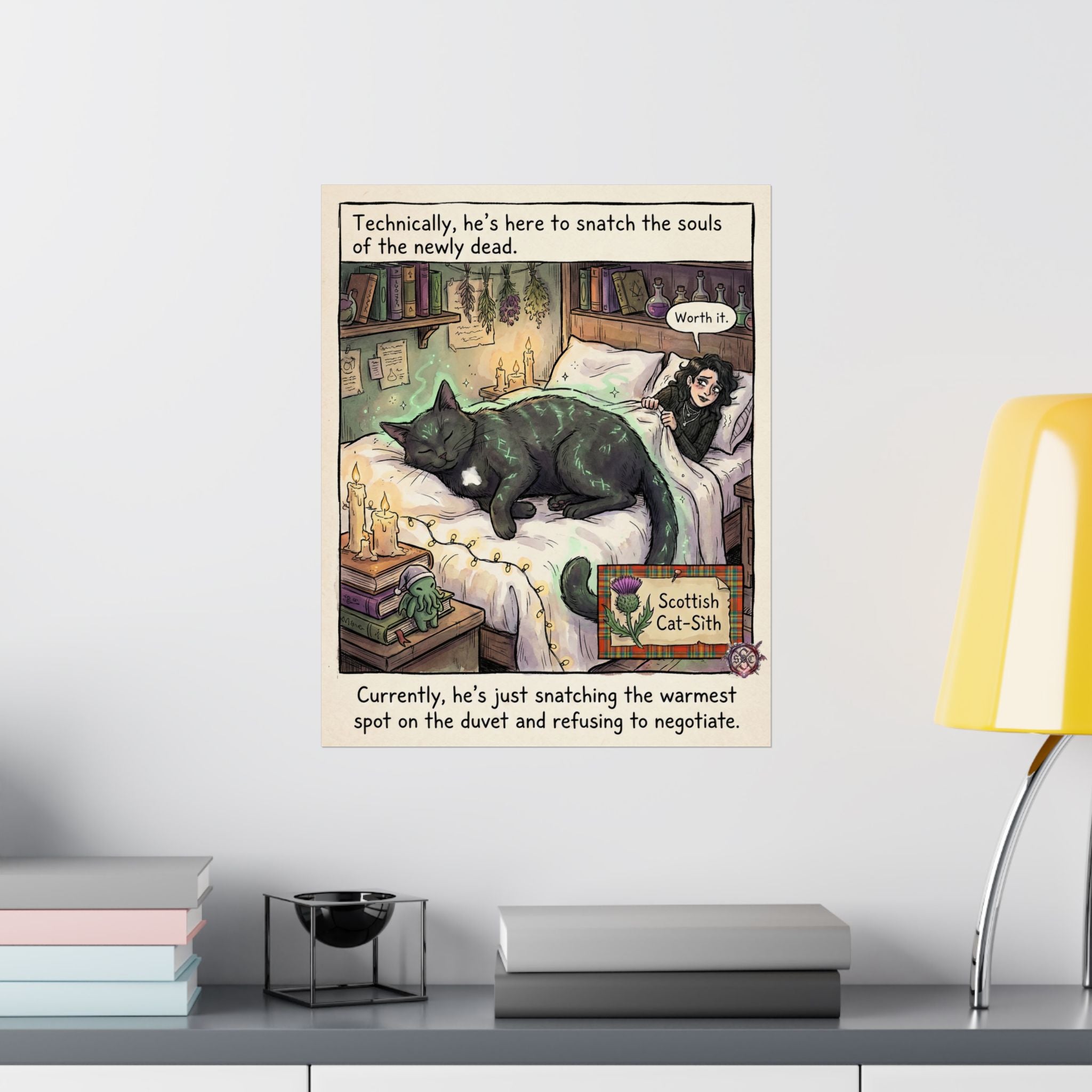 "Scottish Cat-Sith" Witchy Matte Paper Poster for Dark Humor Home Decor