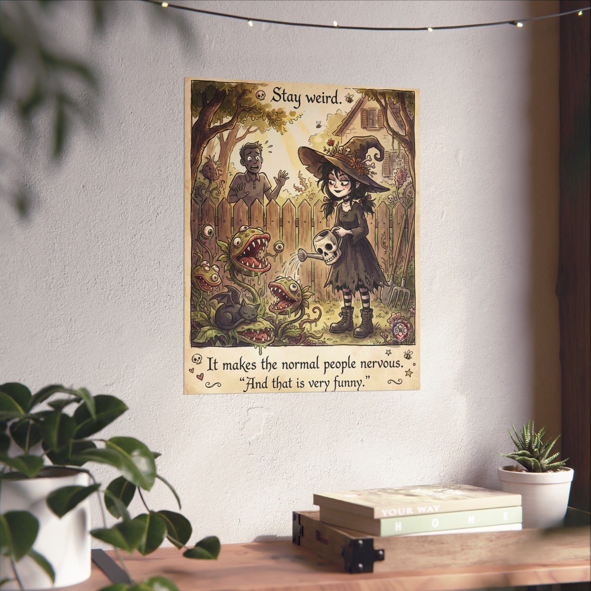 "Stay Weird" Funny Witch Matte Poster - Goth Garden Art & Spooky Decor