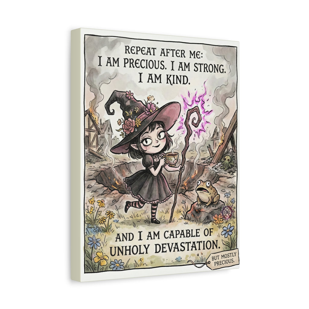 "I Am Precious" Funny Witch Canvas Print - Empowerment Wall Art & Goth Home Decor