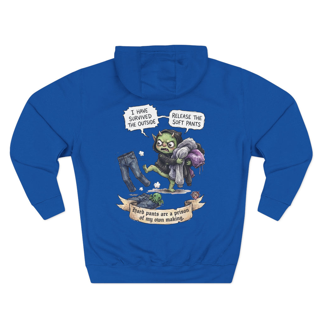 "Soft Pants" Comfortable Fleece Hoodie - Whimsical Goblin Graphic Print & Ultra-Soft Kangaroo Pocket