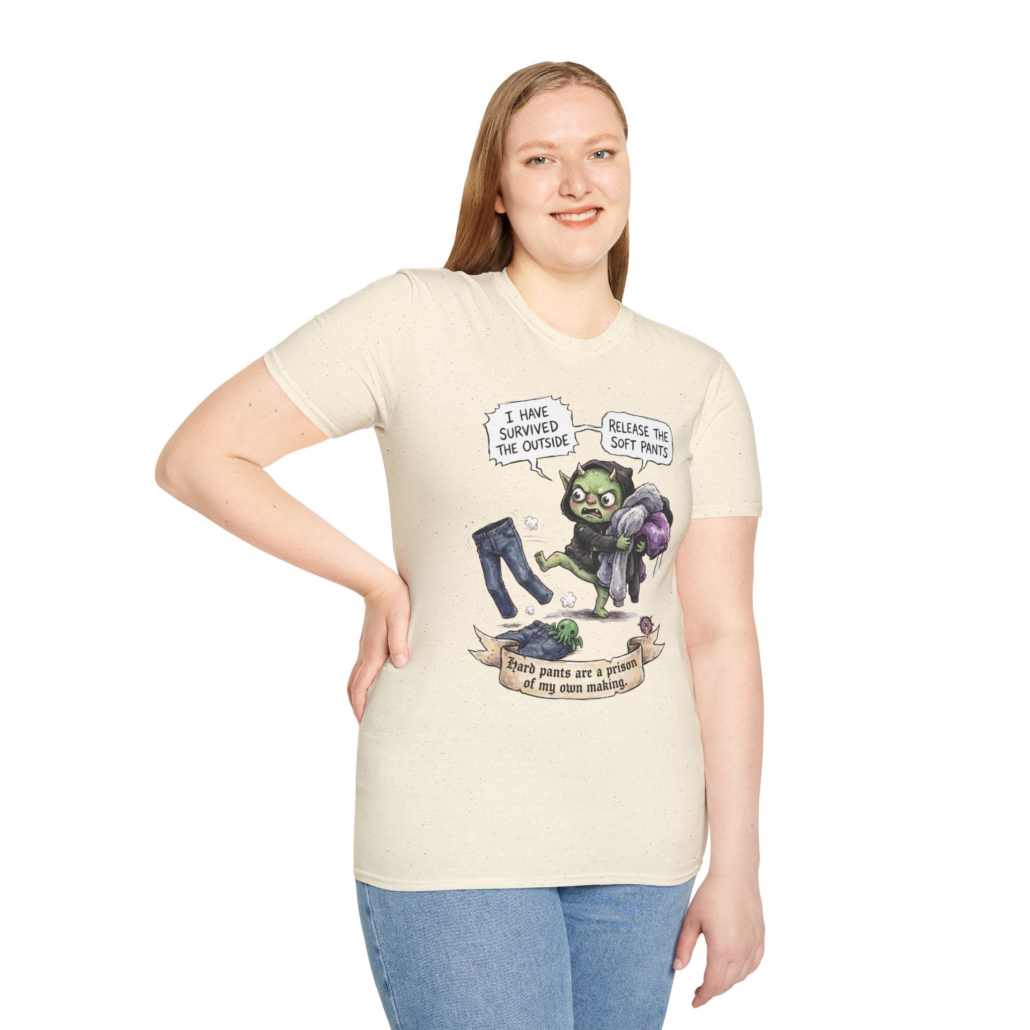 "Soft Pants" Funny Whimsical Graphic Tee - Comfort-First Cotton T-Shirt & High-Quality Back Print
