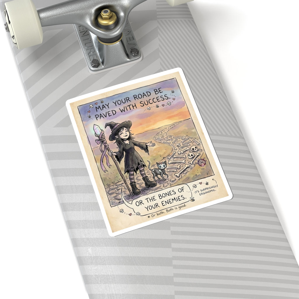 "Road Paved With Bones" Funny Witch Sticker - Motivational Dark Humor Decal