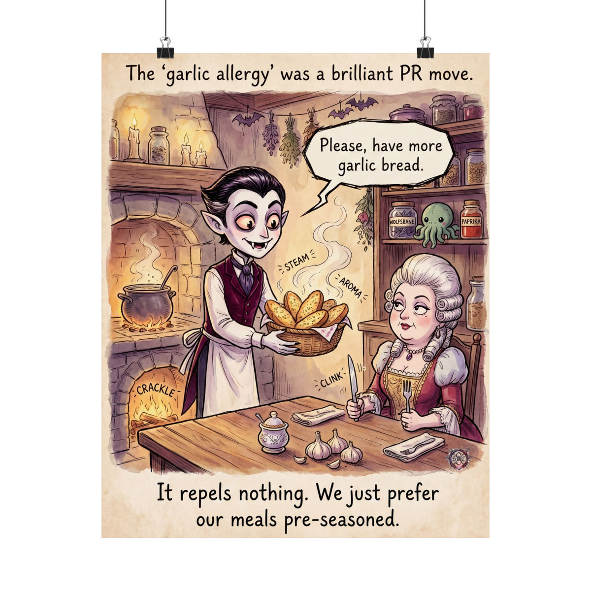 Funny Vampire Kitchen Poster - Dark Humor Home Decor & Archival Quality Print