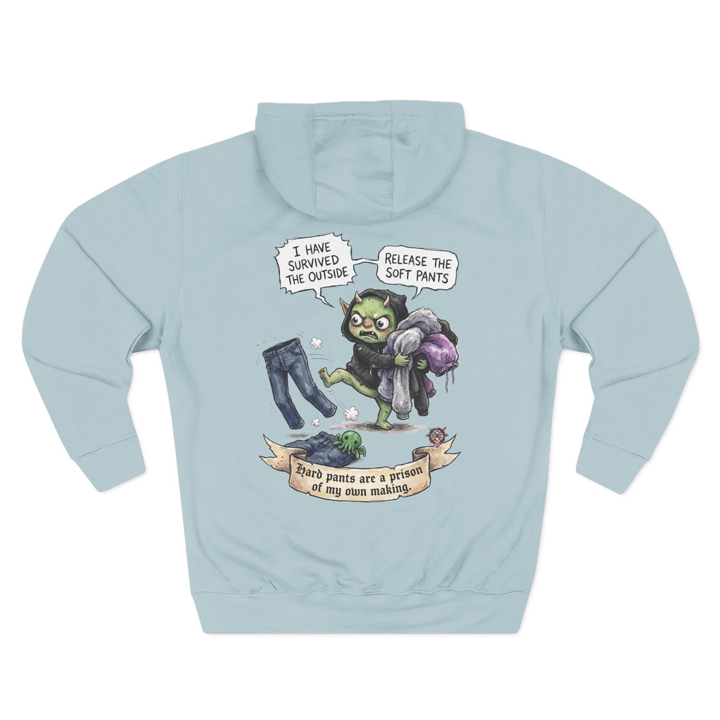"Soft Pants" Comfortable Fleece Hoodie - Whimsical Goblin Graphic Print & Ultra-Soft Kangaroo Pocket