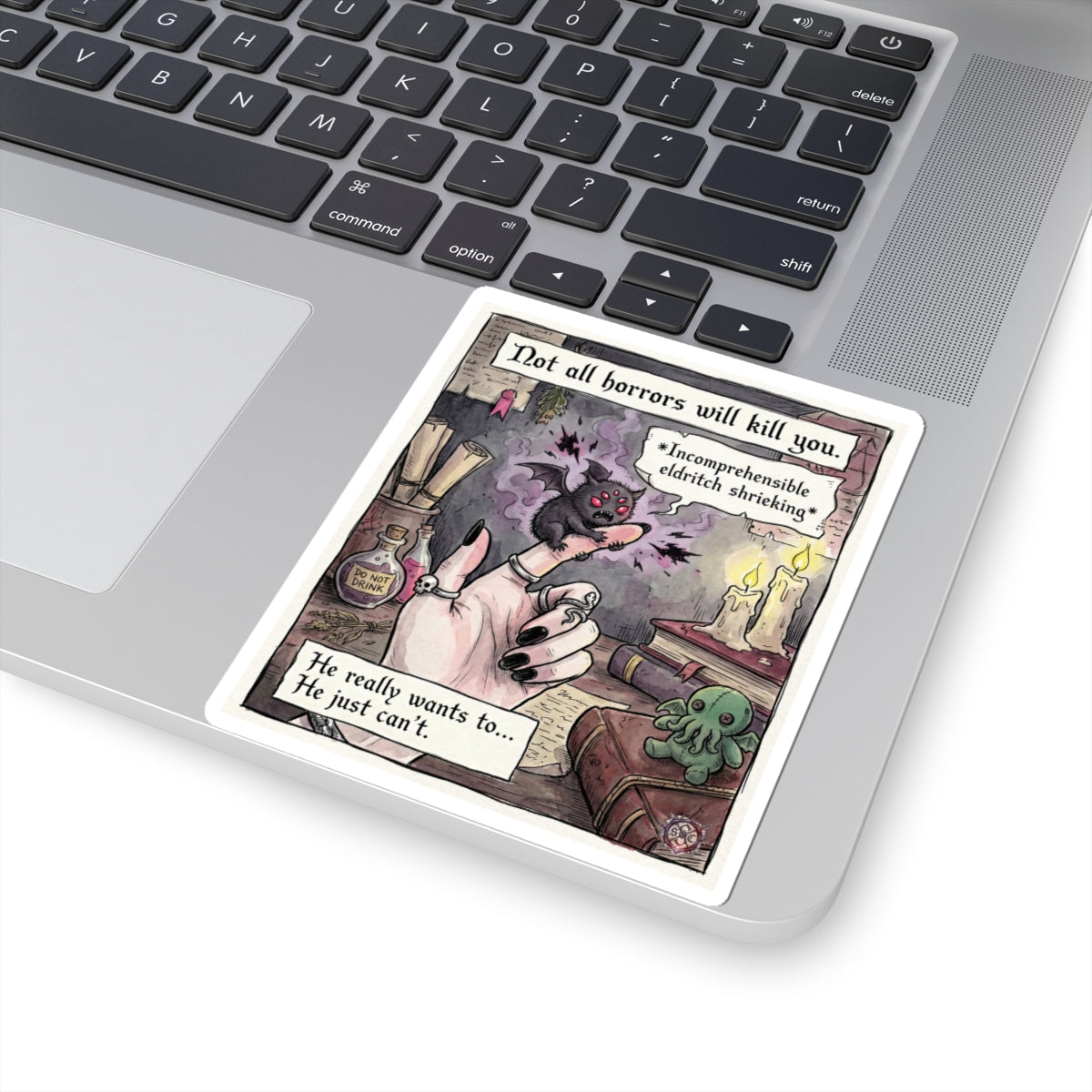 "Smol Horrors" Funny Goth Sticker - Eldritch Humor Vinyl Decal & Spooky Cute Gift