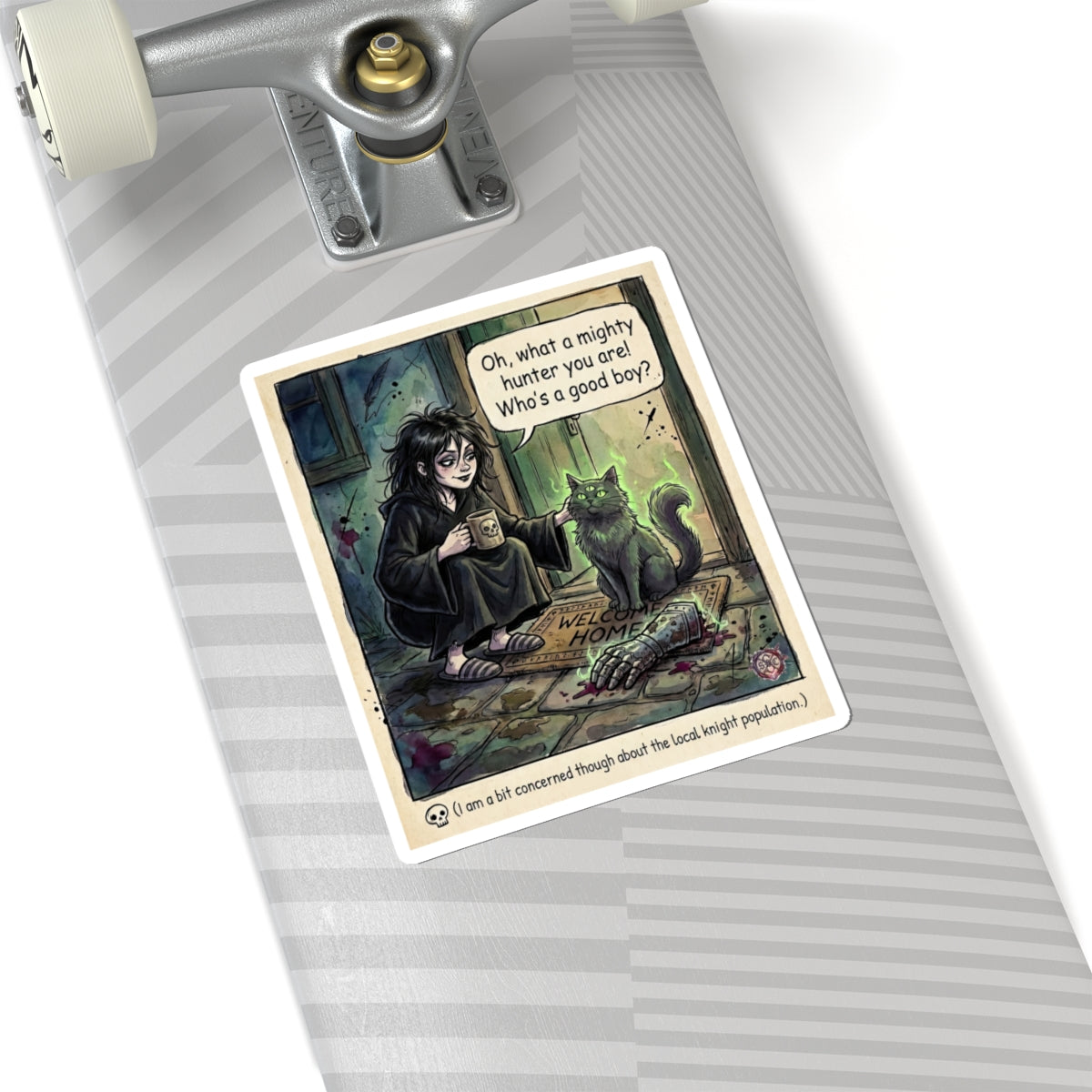 "Mighty Hunter" Funny Cat Sticker - Dark Humor Vinyl Decal & Pet Gift