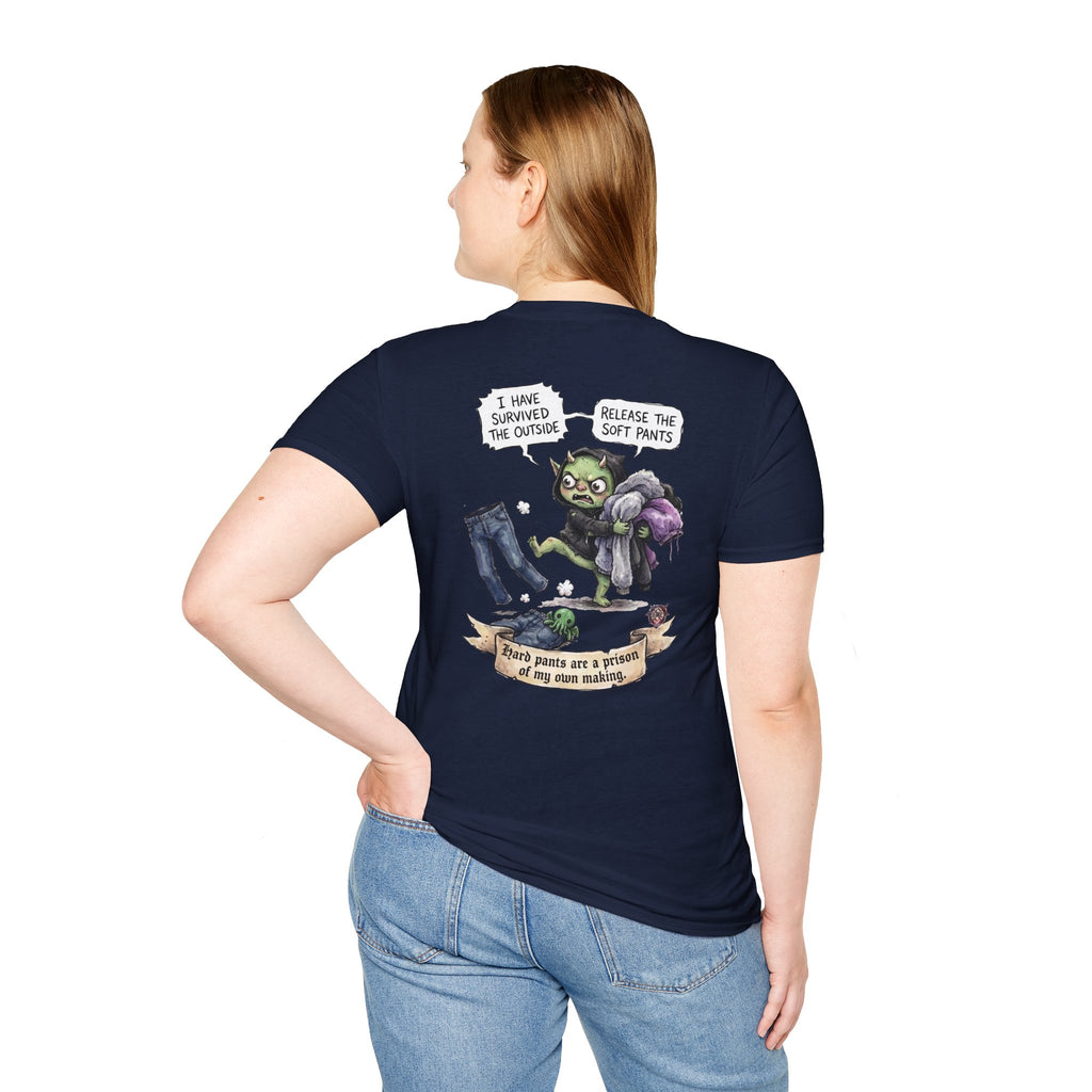 "Soft Pants" Funny Whimsical Graphic Tee - Comfort-First Cotton T-Shirt & High-Quality Back Print