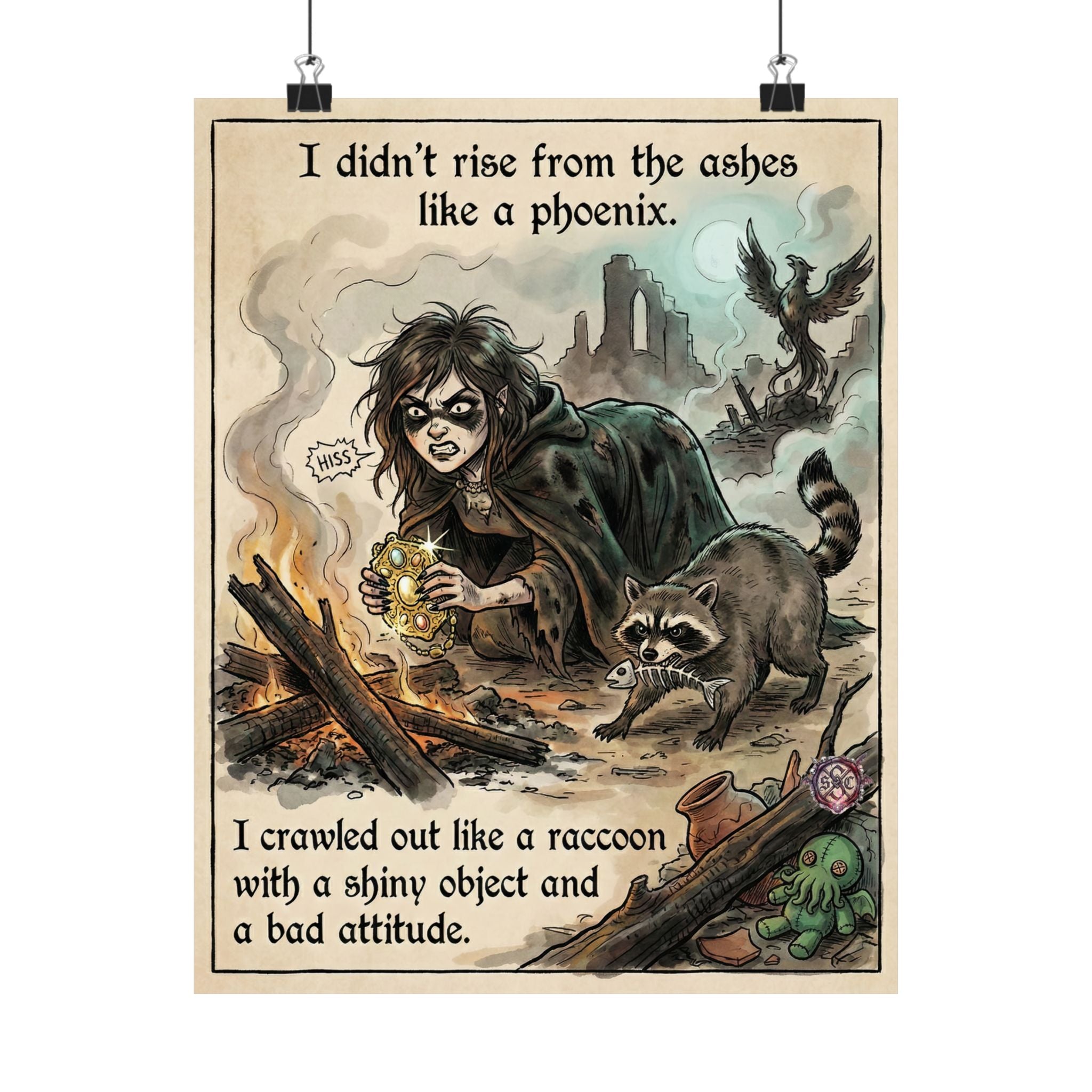 "Feral Survivor" Funny Witch Matte Poster - Trash Panda Energy & Goth Wall Art