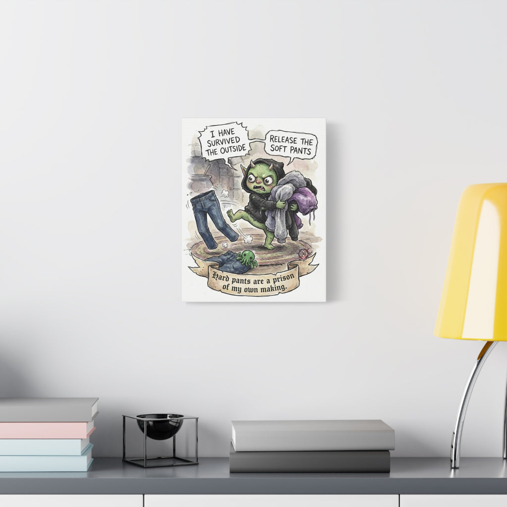 "Soft Pants" Whimsical Goblin Wall Art - Premium Canvas Print & Eco-Friendly Pine Frame